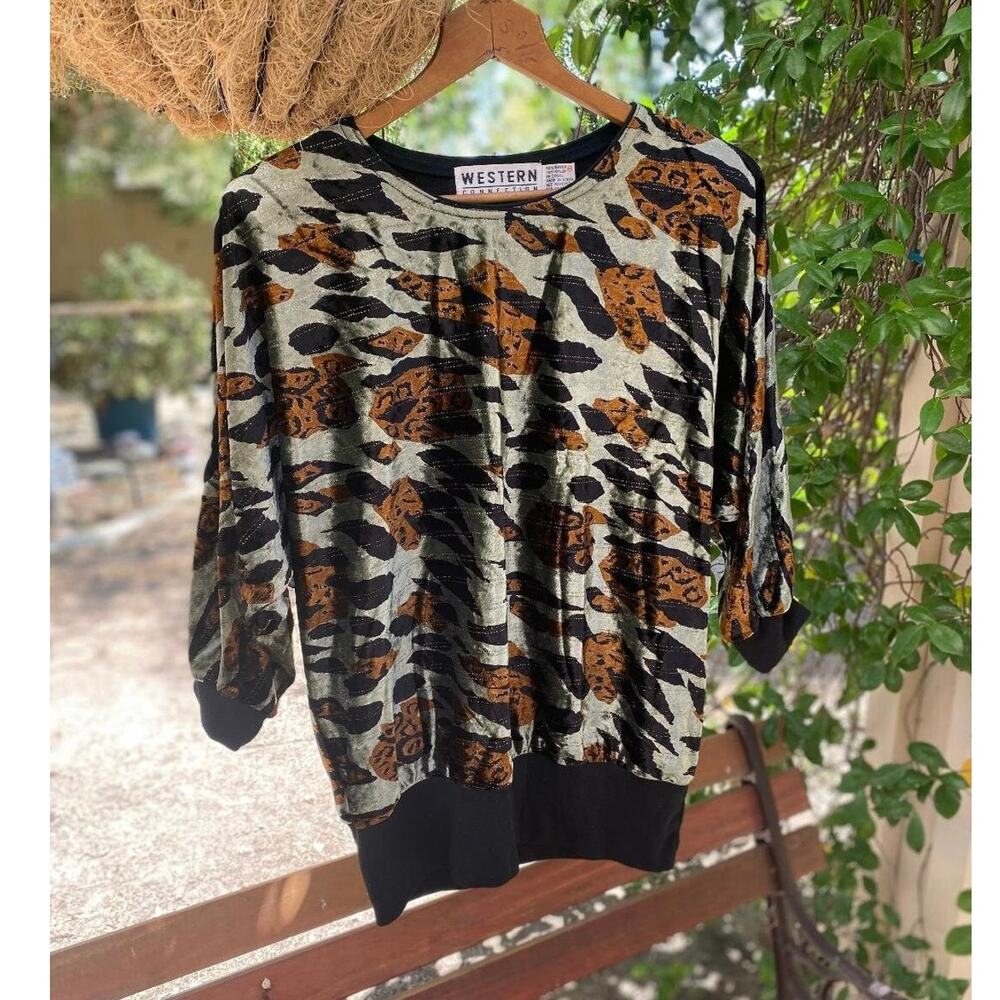 Vtg Leopard Velour Sweater pull over Top "Western Collection", Medium